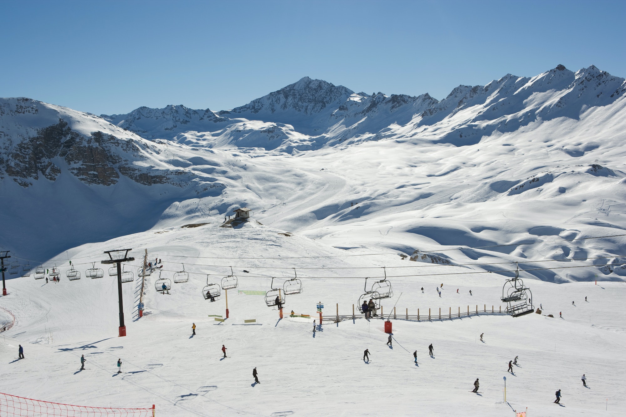 Skiers at Val d'Isere resort, France